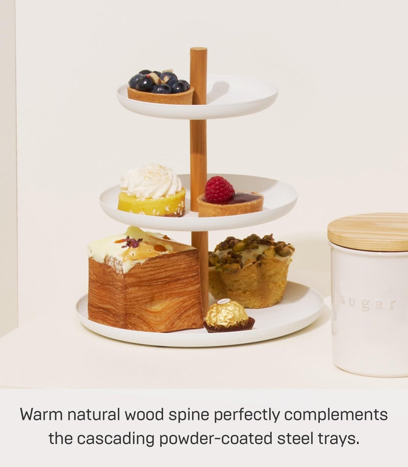 Yamazaki Home Tosca 3-Tier Food Serving Stand - Appetizer & Dessert Tray Party Organizer - Steel + Wood - Image 3